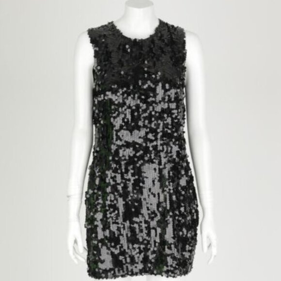 LIKE NEW Armani Jeans Sequin 'Speechless' Mini Shift Dress Sleeveless Black 14 - Picture 1 of 16